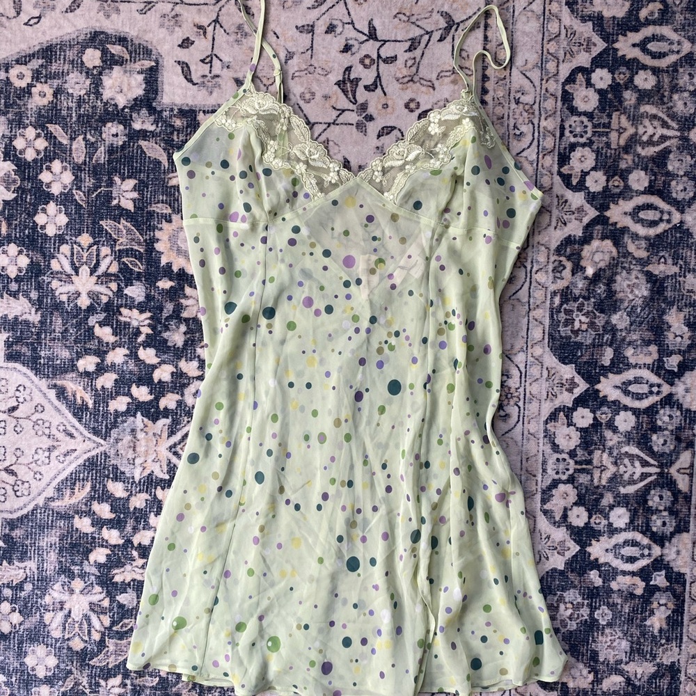 NWT Victoria Secret Sheer Green Polka Dot Slip Dress